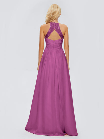 Isabel Halter Keyhole Chiffon Long Bridesmaid Dresses