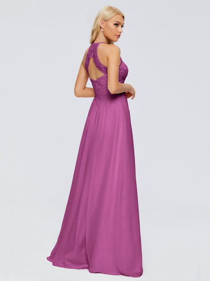 Isabel Halter Keyhole Chiffon Long Bridesmaid Dresses