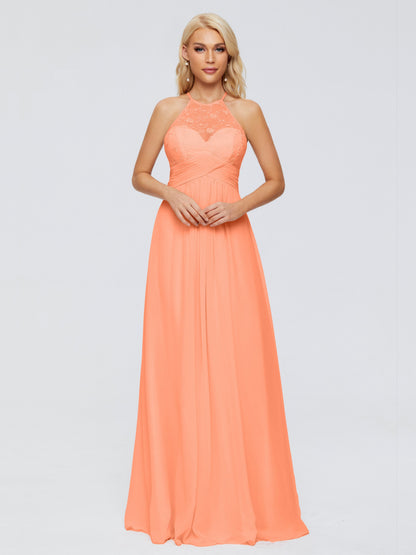 Isabel Halter Keyhole Chiffon Long Bridesmaid Dresses