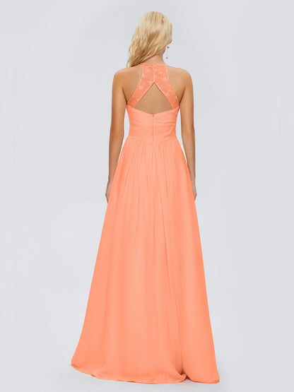 Isabel Halter Keyhole Chiffon Long Bridesmaid Dresses