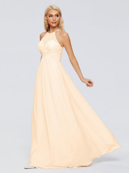 Isabel Halter Keyhole Chiffon Long Bridesmaid Dresses