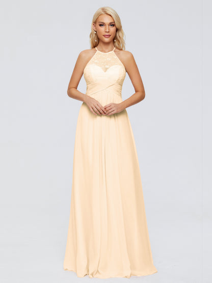 Isabel Halter Keyhole Chiffon Long Bridesmaid Dresses