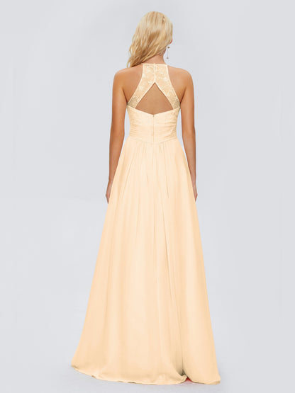 Isabel Halter Keyhole Chiffon Long Bridesmaid Dresses