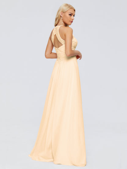 Isabel Halter Keyhole Chiffon Long Bridesmaid Dresses