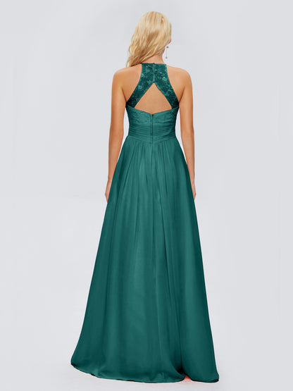 Isabel Halter Keyhole Chiffon Long Bridesmaid Dresses