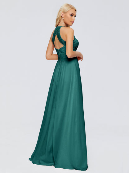 Isabel Halter Keyhole Chiffon Long Bridesmaid Dresses