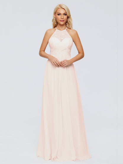 Isabel Halter Keyhole Chiffon Long Bridesmaid Dresses