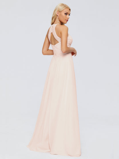 Isabel Halter Keyhole Chiffon Long Bridesmaid Dresses