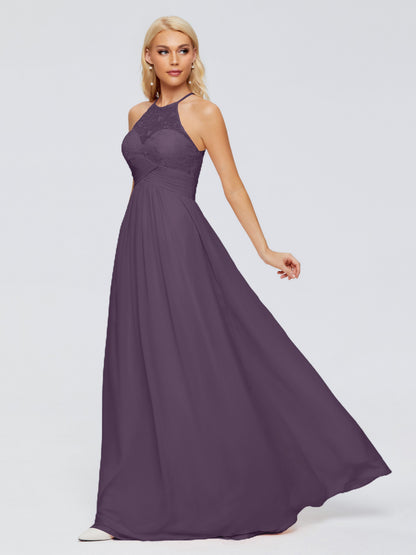 Isabel Halter Keyhole Chiffon Long Bridesmaid Dresses