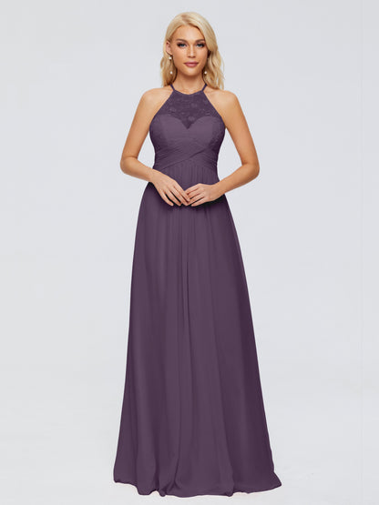 Isabel Halter Keyhole Chiffon Long Bridesmaid Dresses