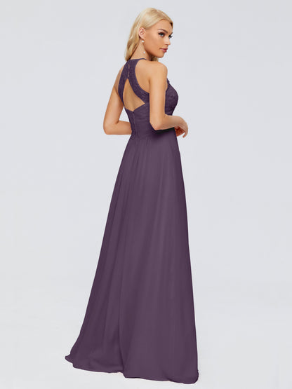 Isabel Halter Keyhole Chiffon Long Bridesmaid Dresses