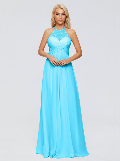 Isabel Halter Keyhole Chiffon Long Bridesmaid Dresses