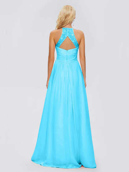 Isabel Halter Keyhole Chiffon Long Bridesmaid Dresses
