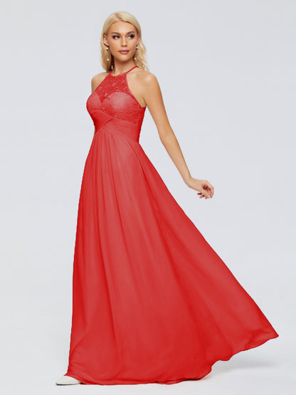 Isabel Halter Keyhole Chiffon Long Bridesmaid Dresses