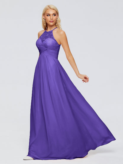 Isabel Halter Keyhole Chiffon Long Bridesmaid Dresses
