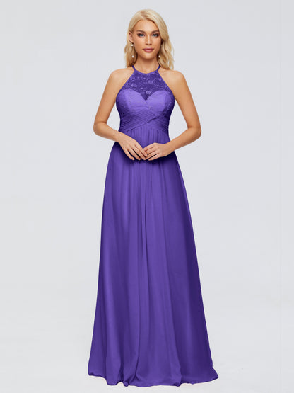 Isabel Halter Keyhole Chiffon Long Bridesmaid Dresses