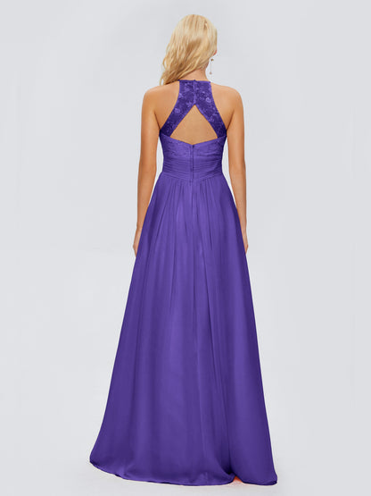 Isabel Halter Keyhole Chiffon Long Bridesmaid Dresses