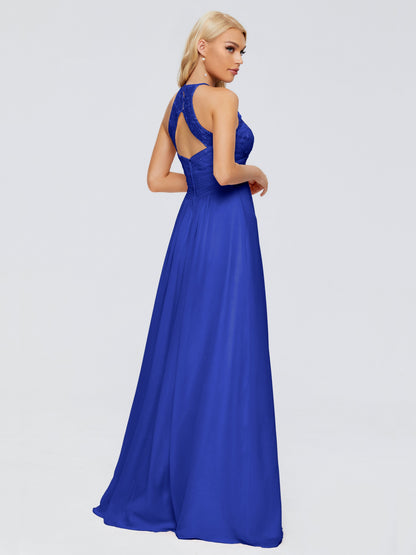 Isabel Halter Keyhole Chiffon Long Bridesmaid Dresses