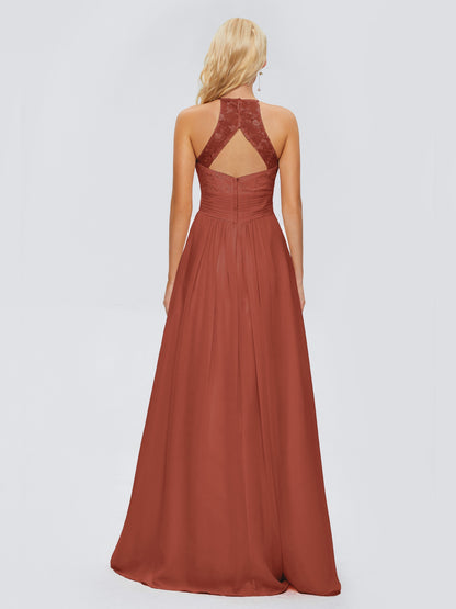 Isabel Halter Keyhole Chiffon Long Bridesmaid Dresses