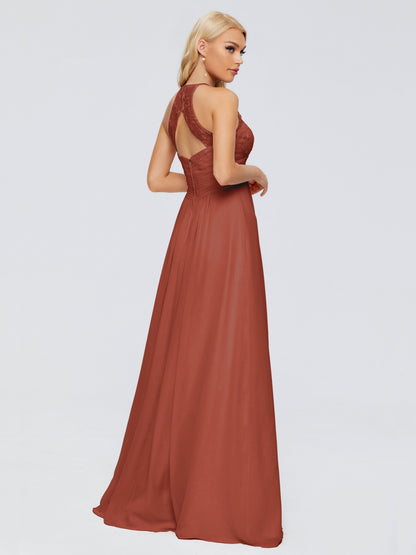 Isabel Halter Keyhole Chiffon Long Bridesmaid Dresses