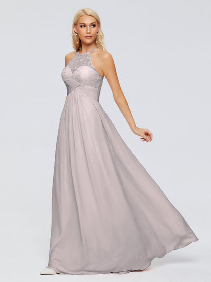 Isabel Halter Keyhole Chiffon Long Bridesmaid Dresses