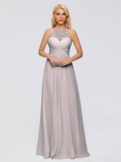 Isabel Halter Keyhole Chiffon Long Bridesmaid Dresses