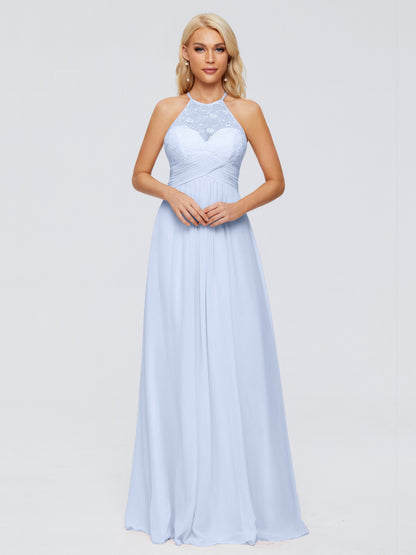 Isabel Halter Keyhole Chiffon Long Bridesmaid Dresses
