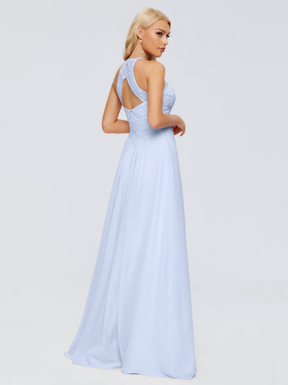 Isabel Halter Keyhole Chiffon Long Bridesmaid Dresses