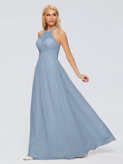 Isabel Halter Keyhole Chiffon Long Bridesmaid Dresses