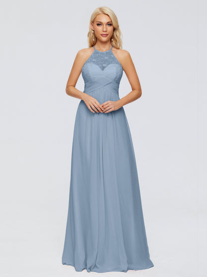 Isabel Halter Keyhole Chiffon Long Bridesmaid Dresses