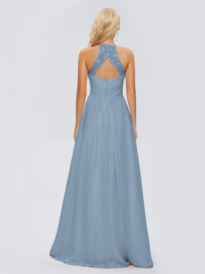 Isabel Halter Keyhole Chiffon Long Bridesmaid Dresses