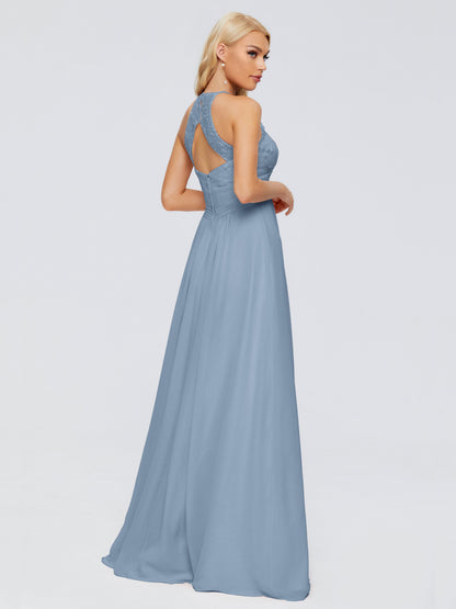 Isabel Halter Keyhole Chiffon Long Bridesmaid Dresses