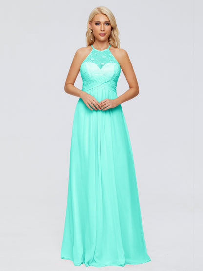 Isabel Halter Keyhole Chiffon Long Bridesmaid Dresses