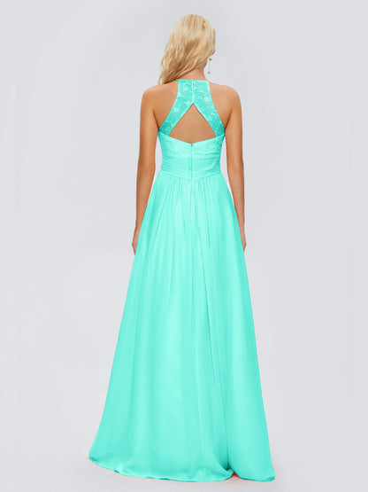 Isabel Halter Keyhole Chiffon Long Bridesmaid Dresses