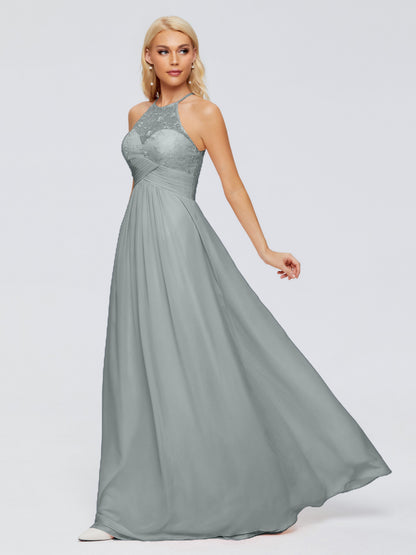 Isabel Halter Keyhole Chiffon Long Bridesmaid Dresses