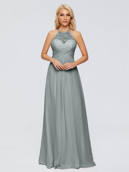 Isabel Halter Keyhole Chiffon Long Bridesmaid Dresses