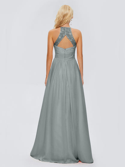 Isabel Halter Keyhole Chiffon Long Bridesmaid Dresses