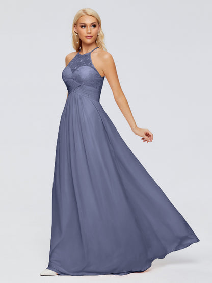 Isabel Halter Keyhole Chiffon Long Bridesmaid Dresses