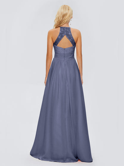 Isabel Halter Keyhole Chiffon Long Bridesmaid Dresses