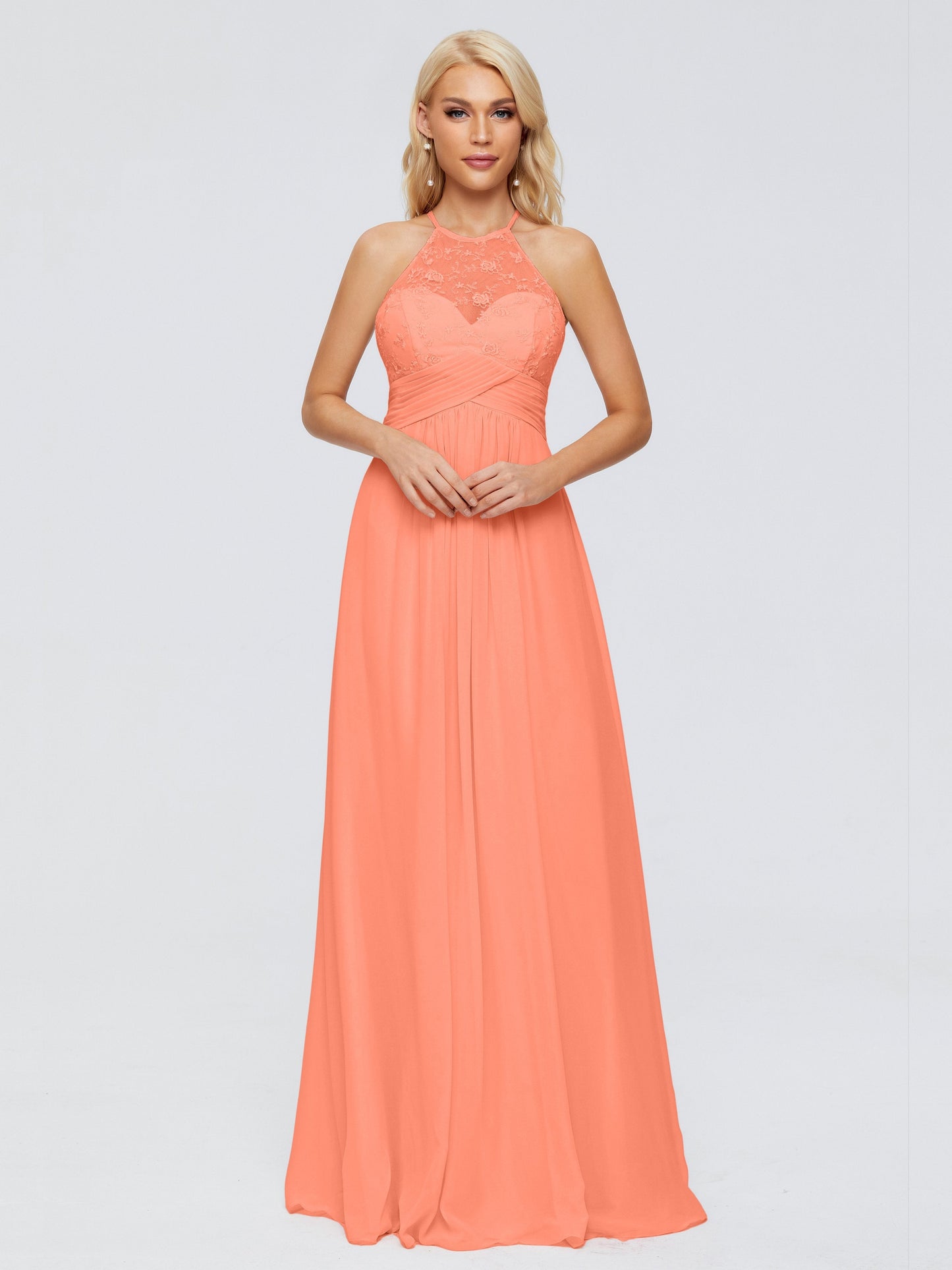 Isabel Halter Keyhole Chiffon Long Bridesmaid Dresses