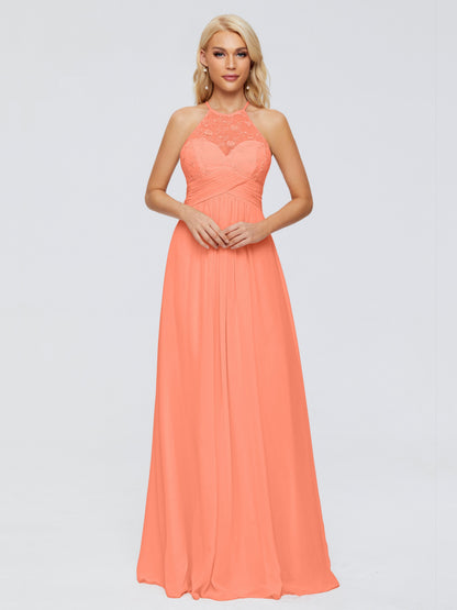 Isabel Halter Keyhole Chiffon Long Bridesmaid Dresses