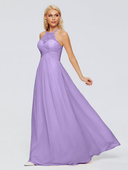 Isabel Halter Keyhole Chiffon Long Bridesmaid Dresses