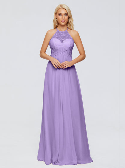 Isabel Halter Keyhole Chiffon Long Bridesmaid Dresses
