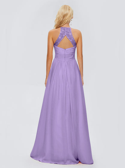 Isabel Halter Keyhole Chiffon Long Bridesmaid Dresses