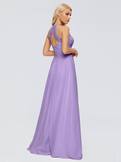 Isabel Halter Keyhole Chiffon Long Bridesmaid Dresses