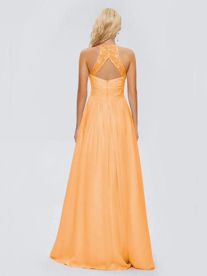 Isabel Halter Keyhole Chiffon Long Bridesmaid Dresses