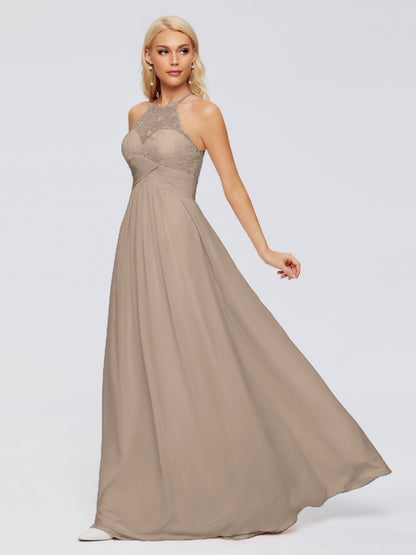 Isabel Halter Keyhole Chiffon Long Bridesmaid Dresses