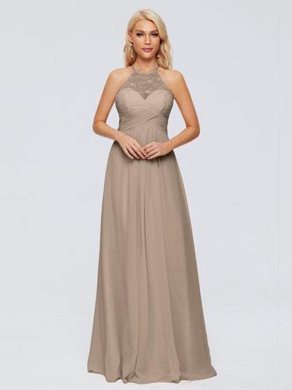 Isabel Halter Keyhole Chiffon Long Bridesmaid Dresses