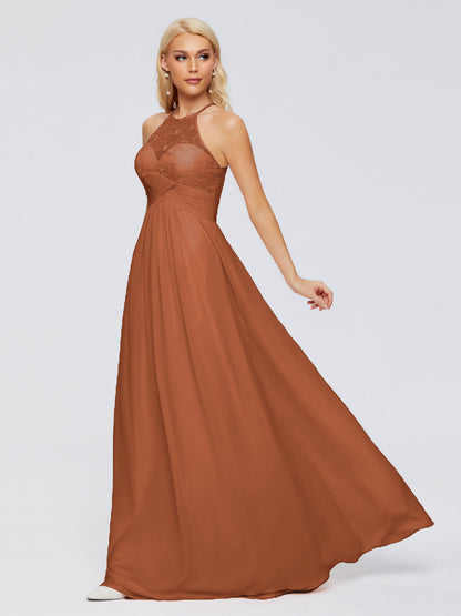 Isabel Halter Keyhole Chiffon Long Bridesmaid Dresses