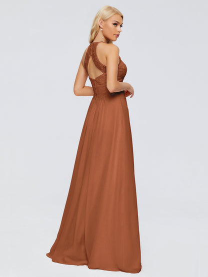 Isabel Halter Keyhole Chiffon Long Bridesmaid Dresses